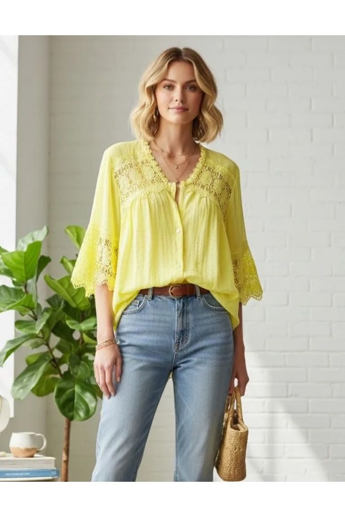 Luchtige boho bloes geel