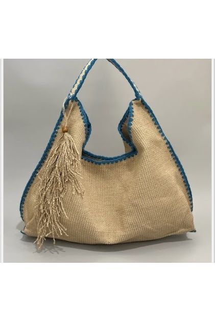 Boho Jute Hobo Bag Blauw