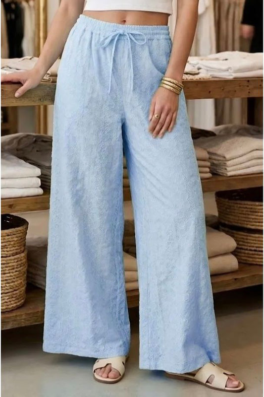 Broderie Anglaise Wide Leg Broek Licht Blauw