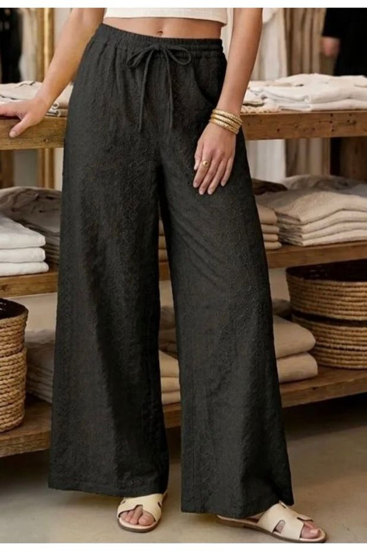Broderie Anglaise Wide Leg Broek Zwart