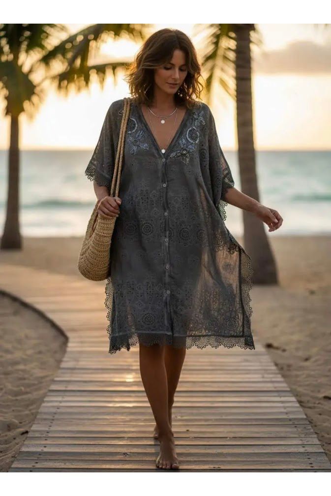 Tuniek met kant & borduursels grijs