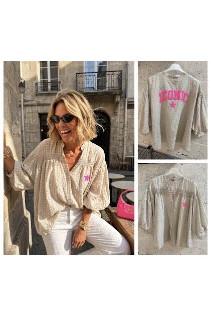 Iconic Boho Blouse Beige/Fuchsia