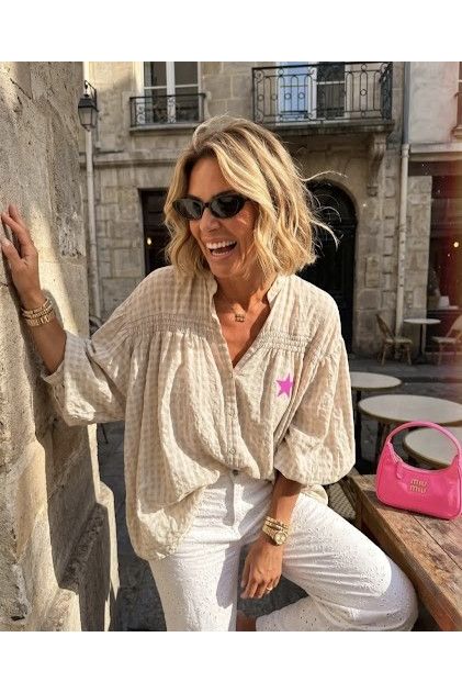 Iconic Boho Blouse Beige/Fuchsia
