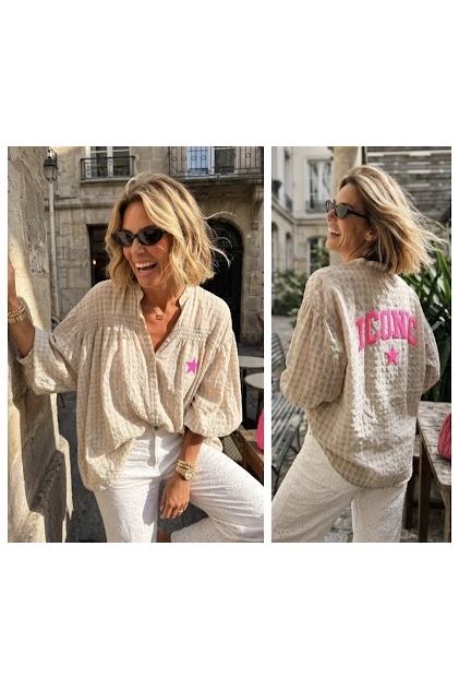 Iconic Boho Blouse Beige/Fuchsia