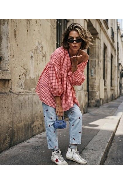 Candy Check Boho Blouse Roze