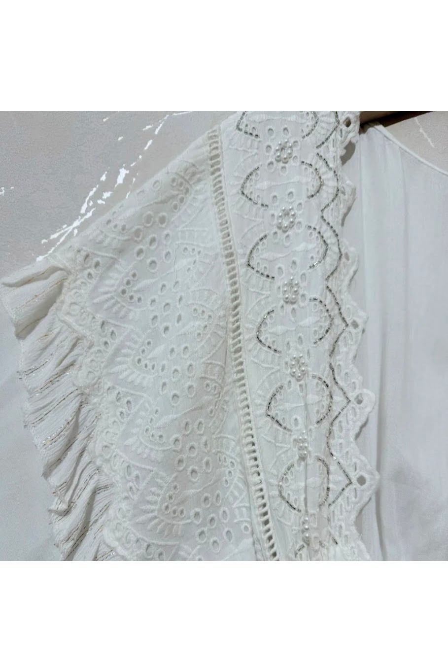 Witte boho kimono tuniek met broderie details