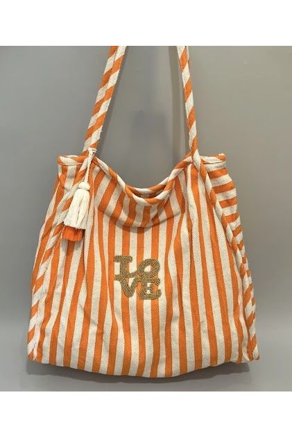Love Gestreepte Shopper Oranje/Wit