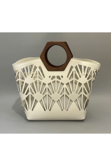Off White Cut-Out Handtas met Houten Handvat
