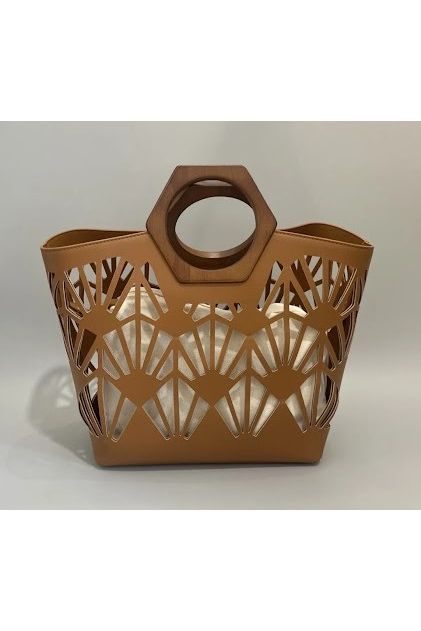 Camel Cut-Out Handtas met Houten Handvat