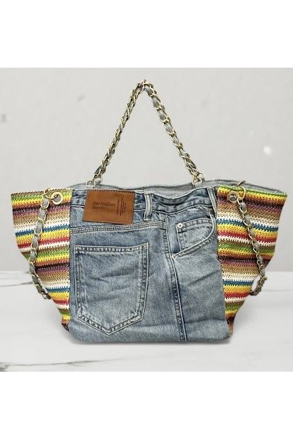 Boho 2-in-1 Denim Crochet Shopper Multicolor