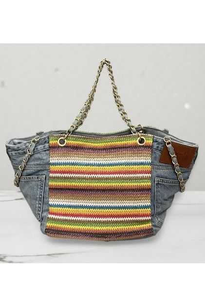 Boho 2-in-1 Denim Crochet Shopper Multicolor