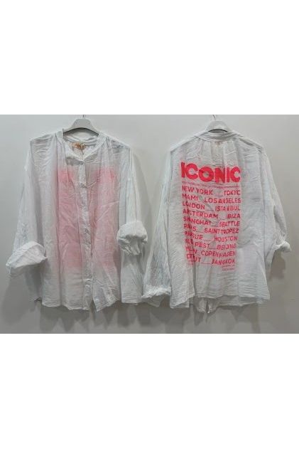 Witte katoenen bloes ICONIC roze