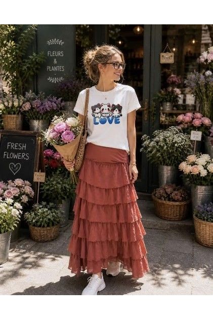 Laagjesrok Silky Boho Roestbruin