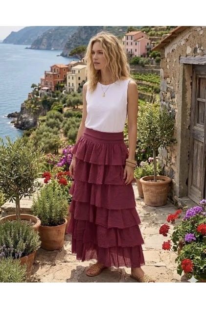 Laagjesrok Silky Boho Bordeaux