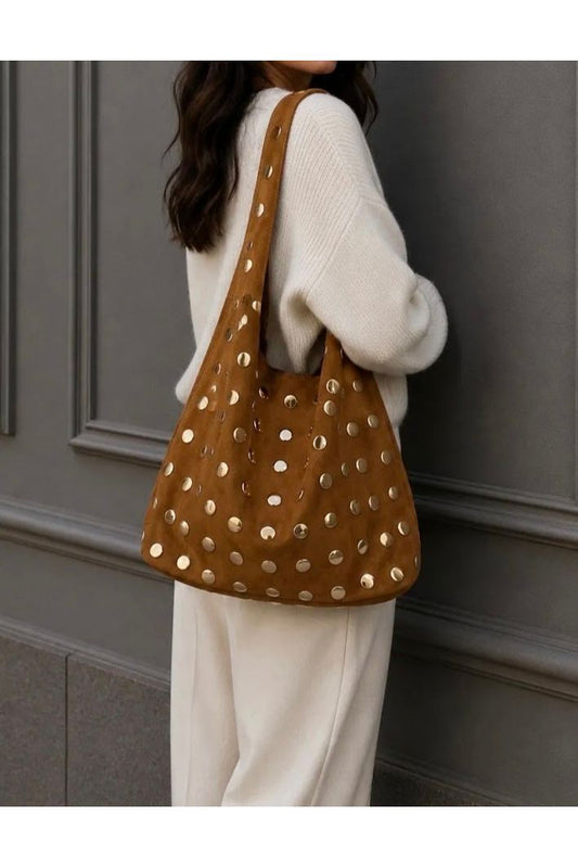 Suède Look Handtas met Studs Camel