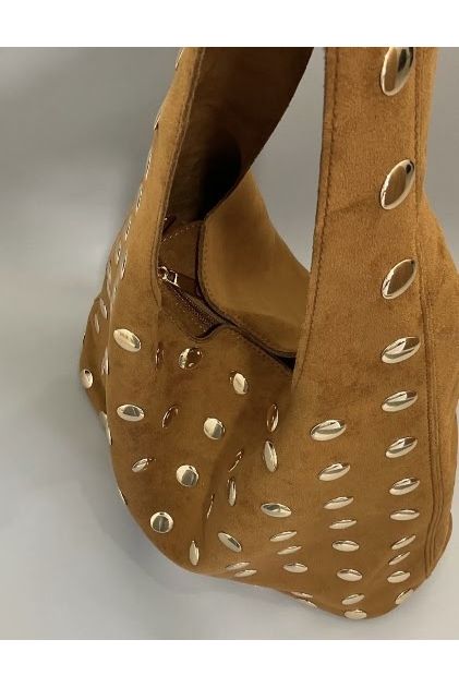 Suède Look Handtas met Studs Camel