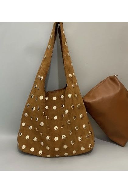 Suède Look Handtas met Studs Camel