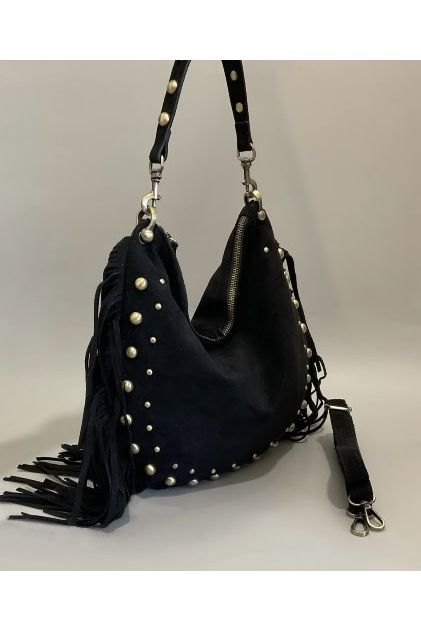 Boho Fringe Bag met Studs Zwart