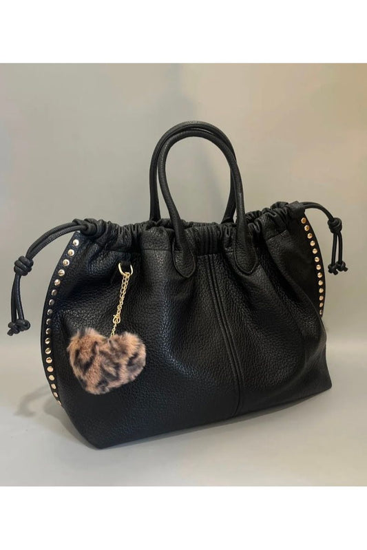 Boho Stud Shopper met Heart Charm Black