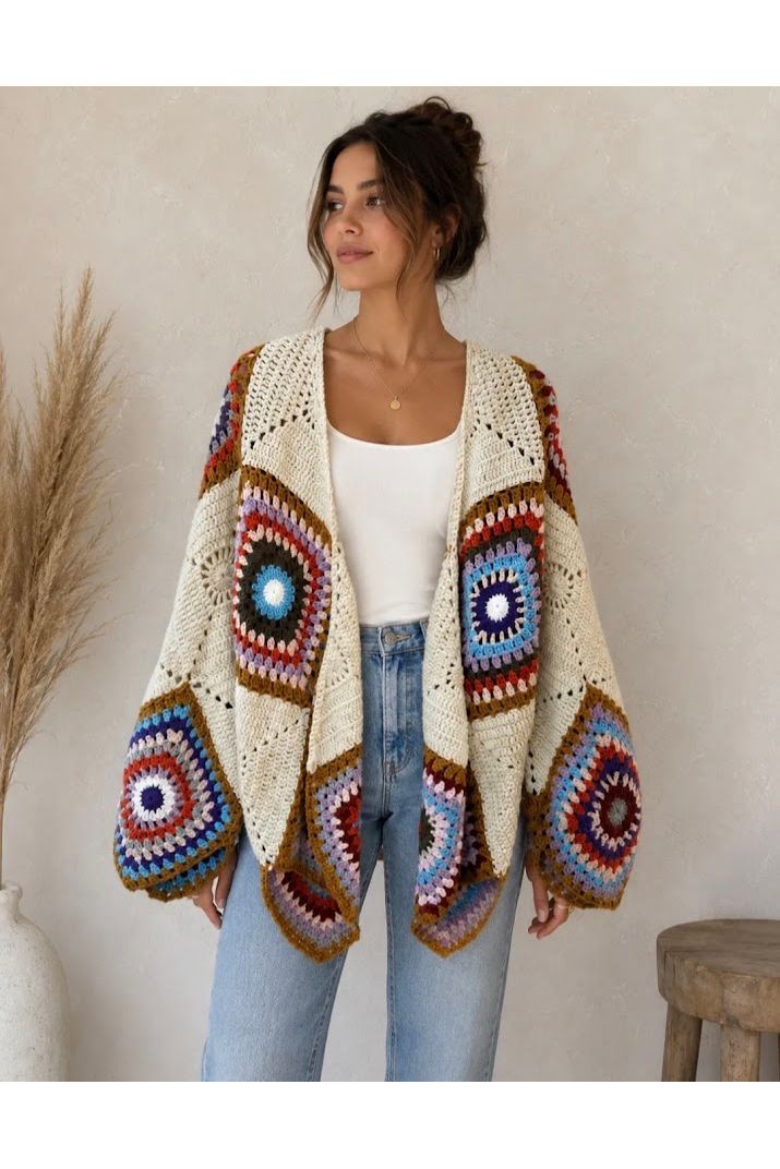 Boho Crochet Gilet Ecru