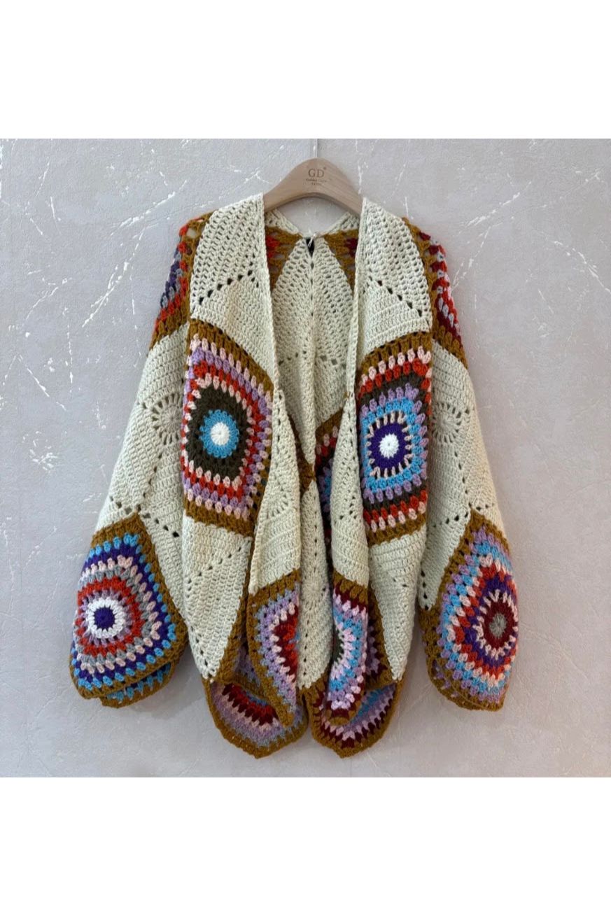 Boho Crochet Gilet Ecru