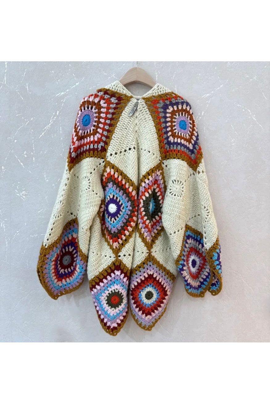 Boho Crochet Gilet Ecru