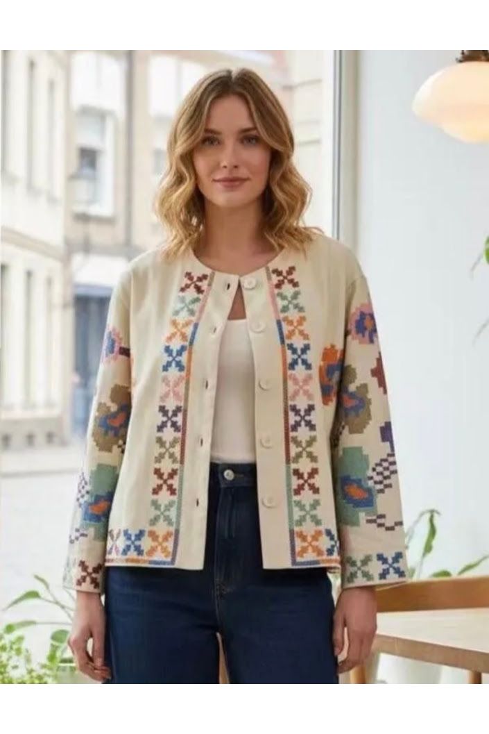 Boho Embroidery Jacket Off White