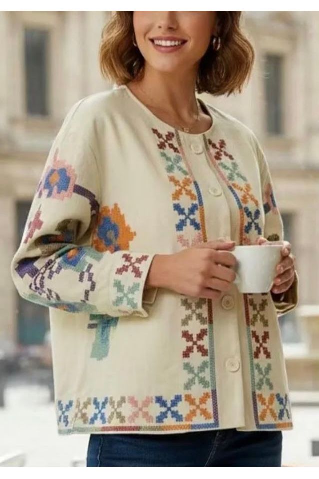 Boho Embroidery Jacket Off White