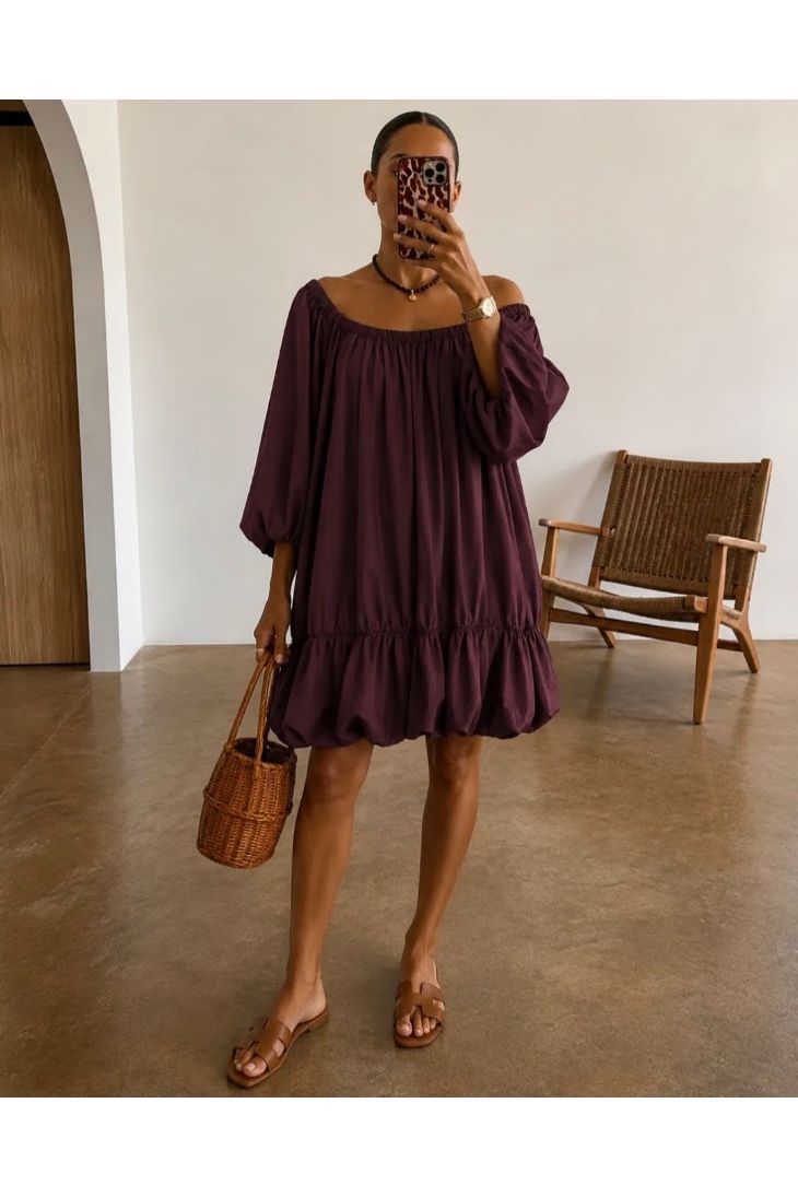 Boho Balloon Dress Bordeaux