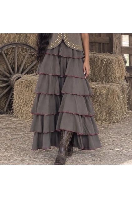 Boho Layered Maxi Rok met Volants Marron