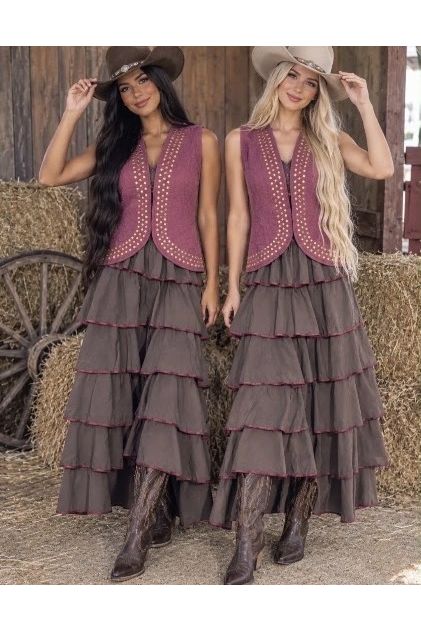 Boho Layered Maxi Rok met Volants Marron