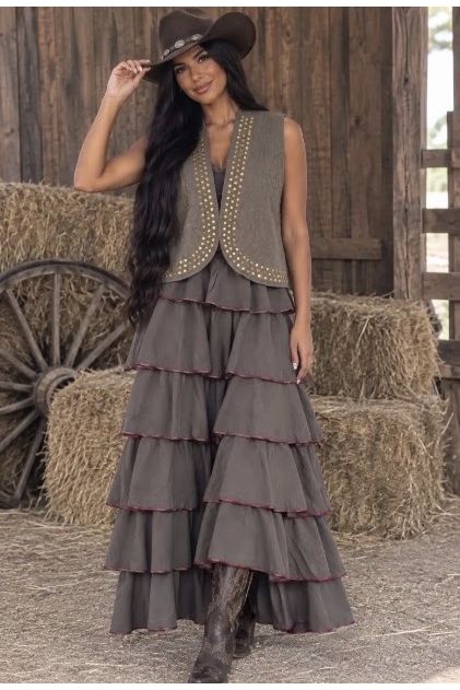 Boho Layered Maxi Rok met Volants Marron