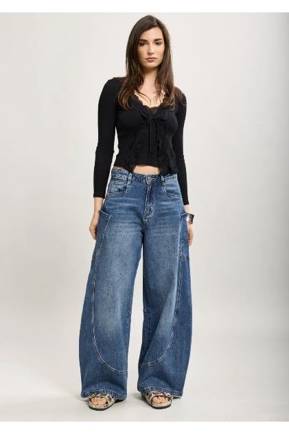 Barrel Jeans met Statement Zakken