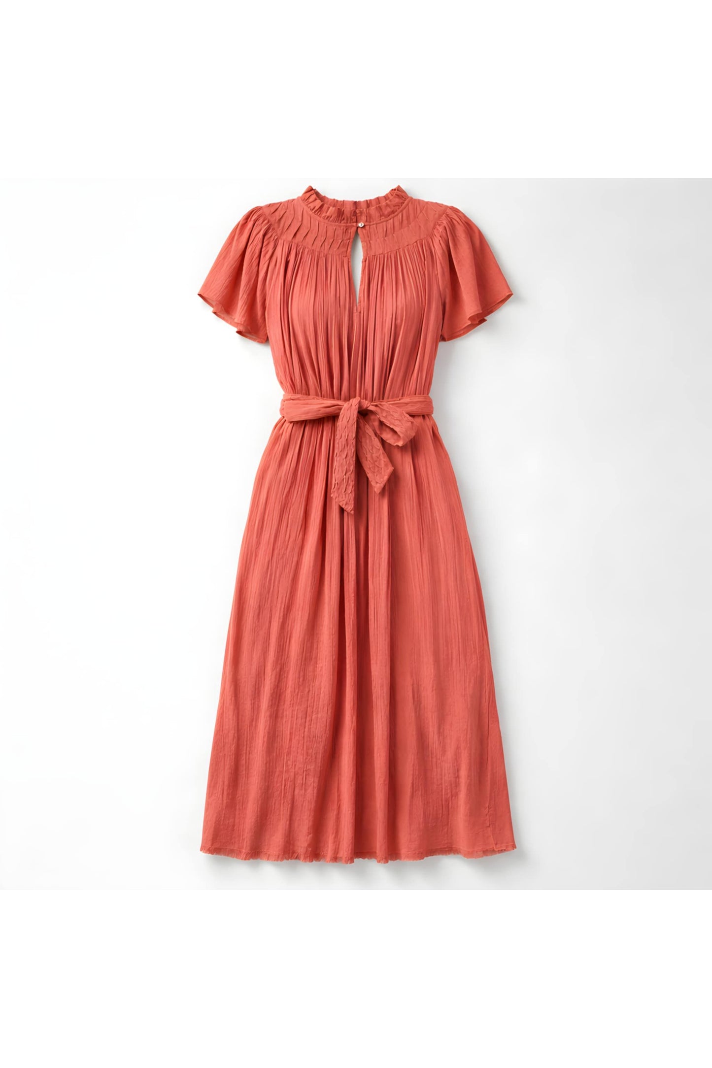 Crinkled cotton dress – coral