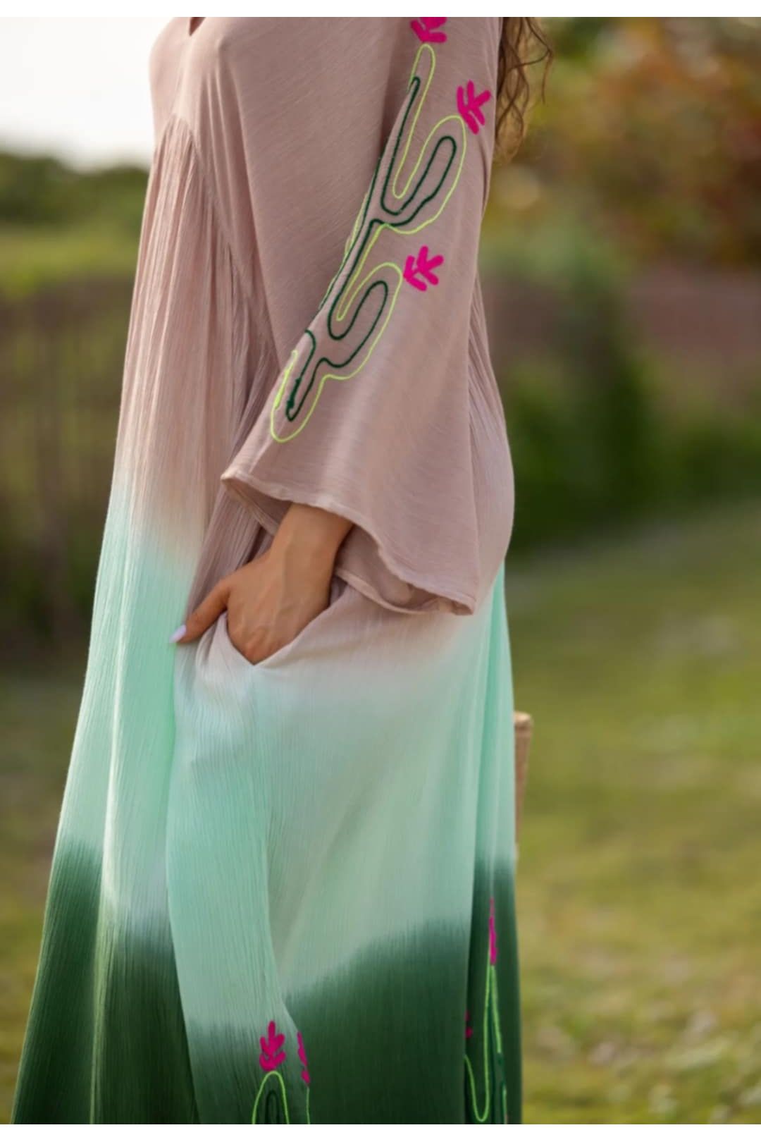 Boho Ombre Jurk met Borduursels