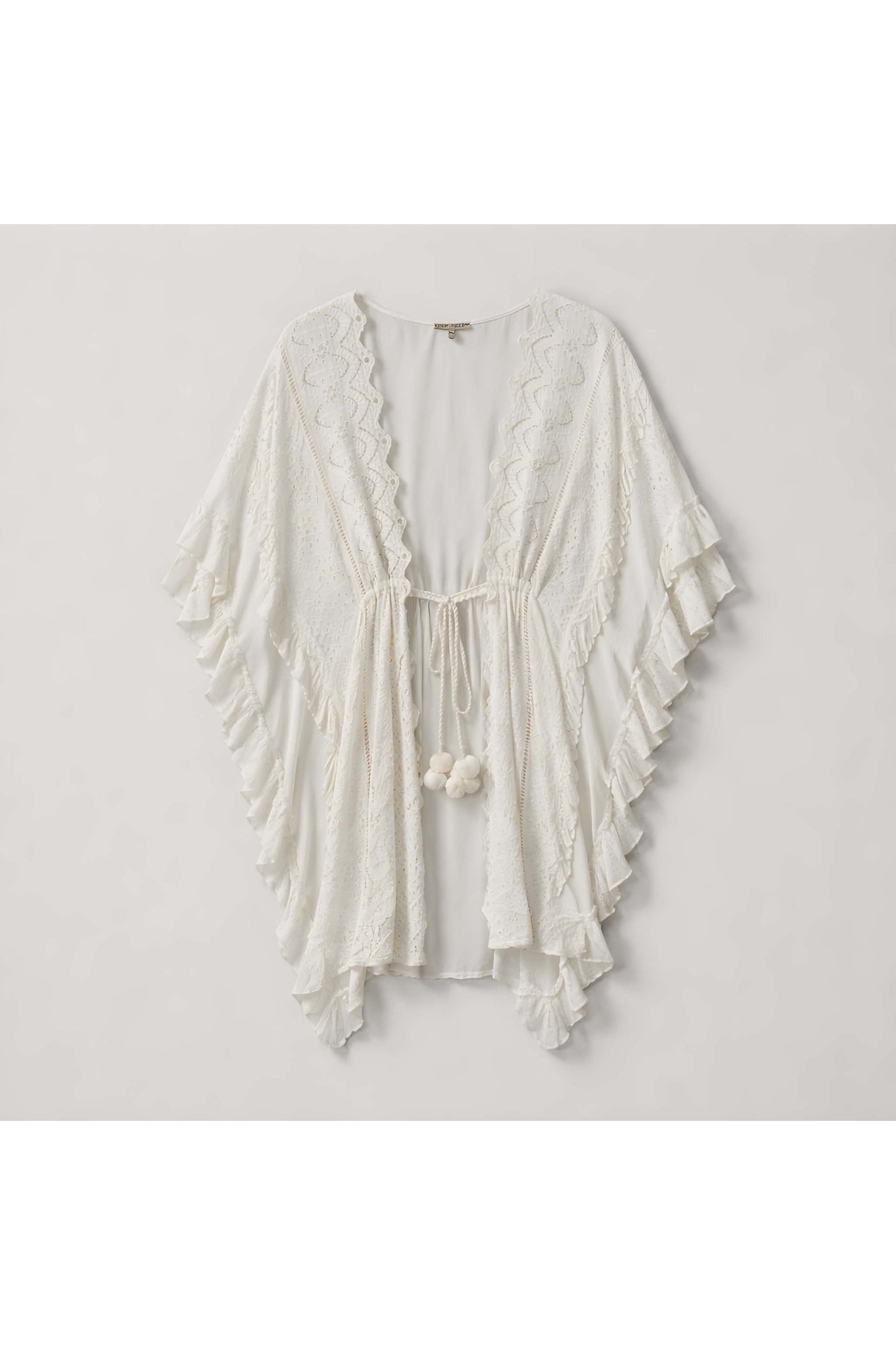 Witte boho kimono tuniek met broderie details