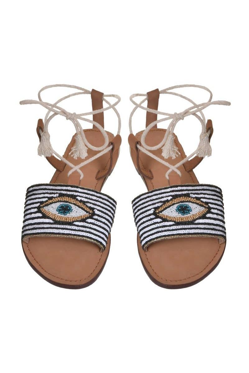 Leren sandaal met kraaltjes