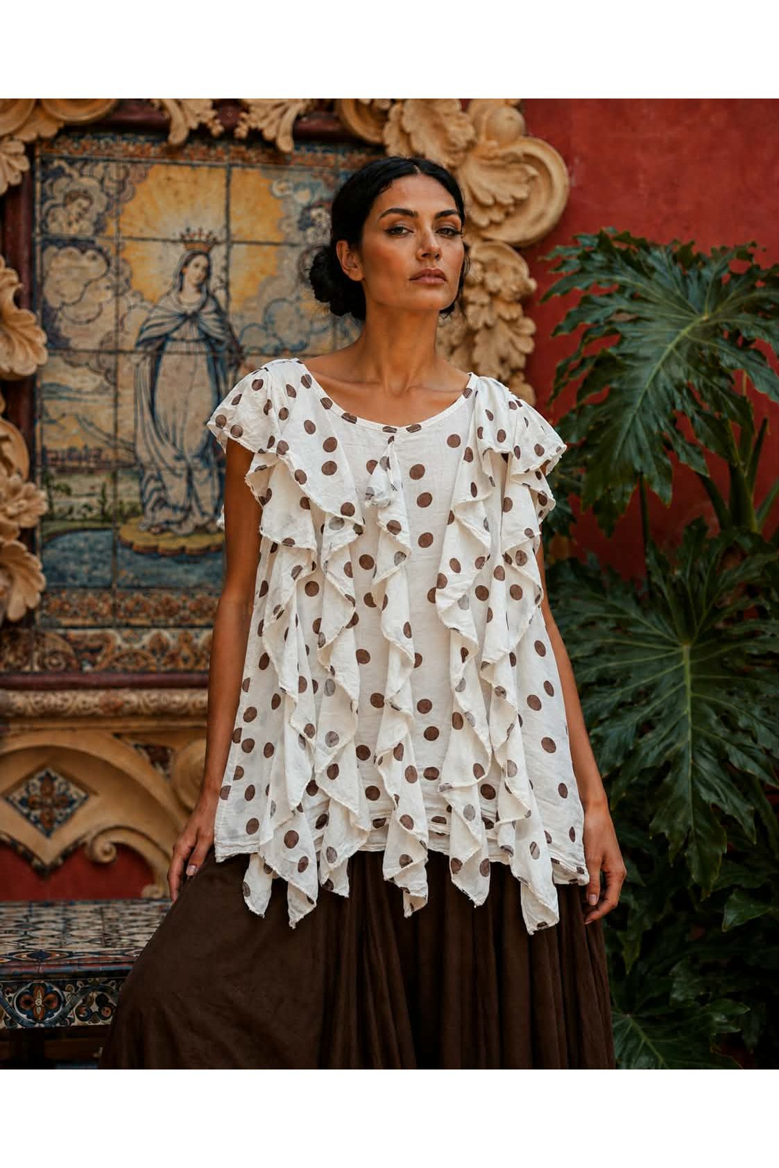 Top Ruffle Dots Marron