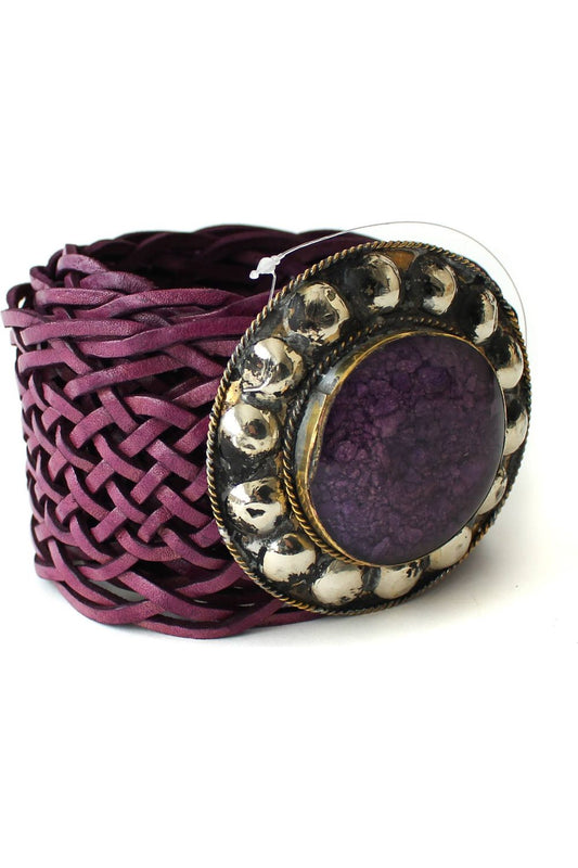 Leren Riem Ronde Gesp Lila