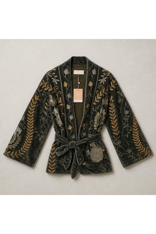Boho Velvet Statement Jacket Groen