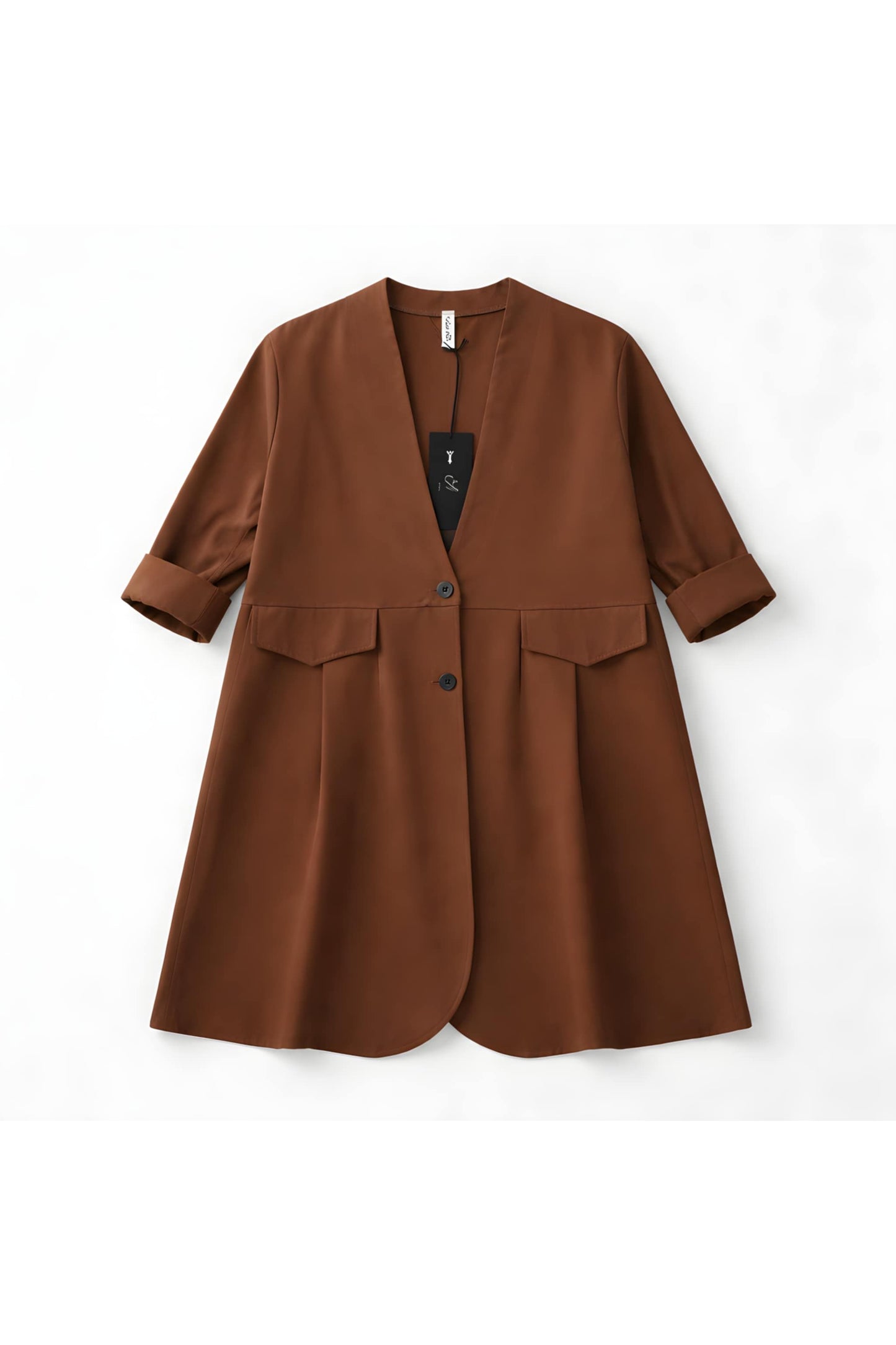 Soepel manteltje met V-hals – warm bruin