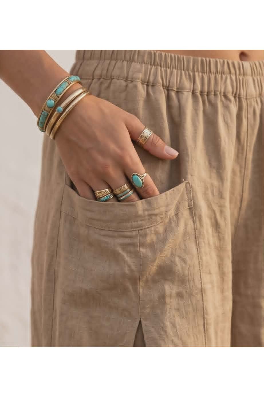 Linnen broek met grote zakken Camel