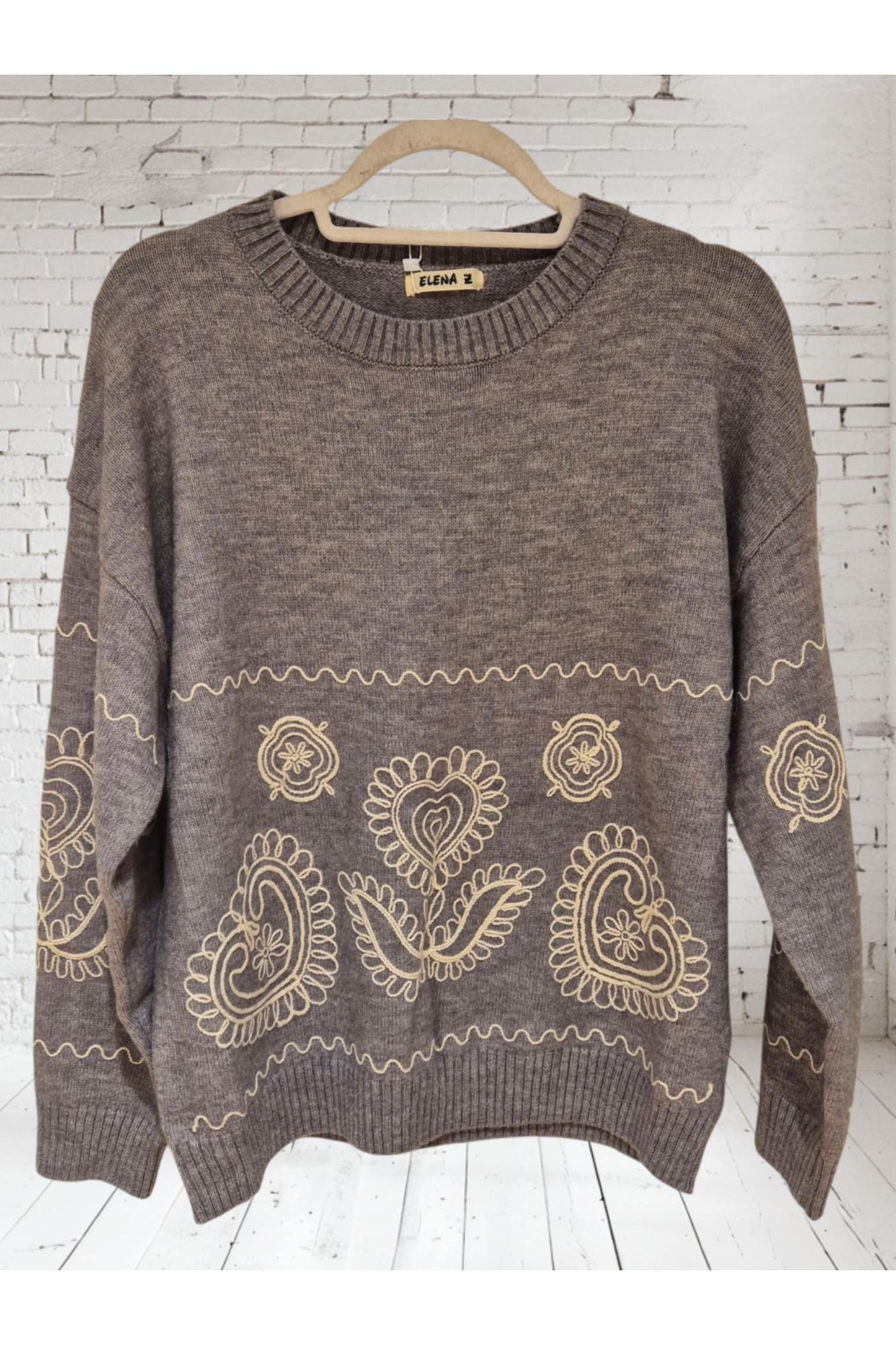 Gebreide Pull met Borduursels Grijs