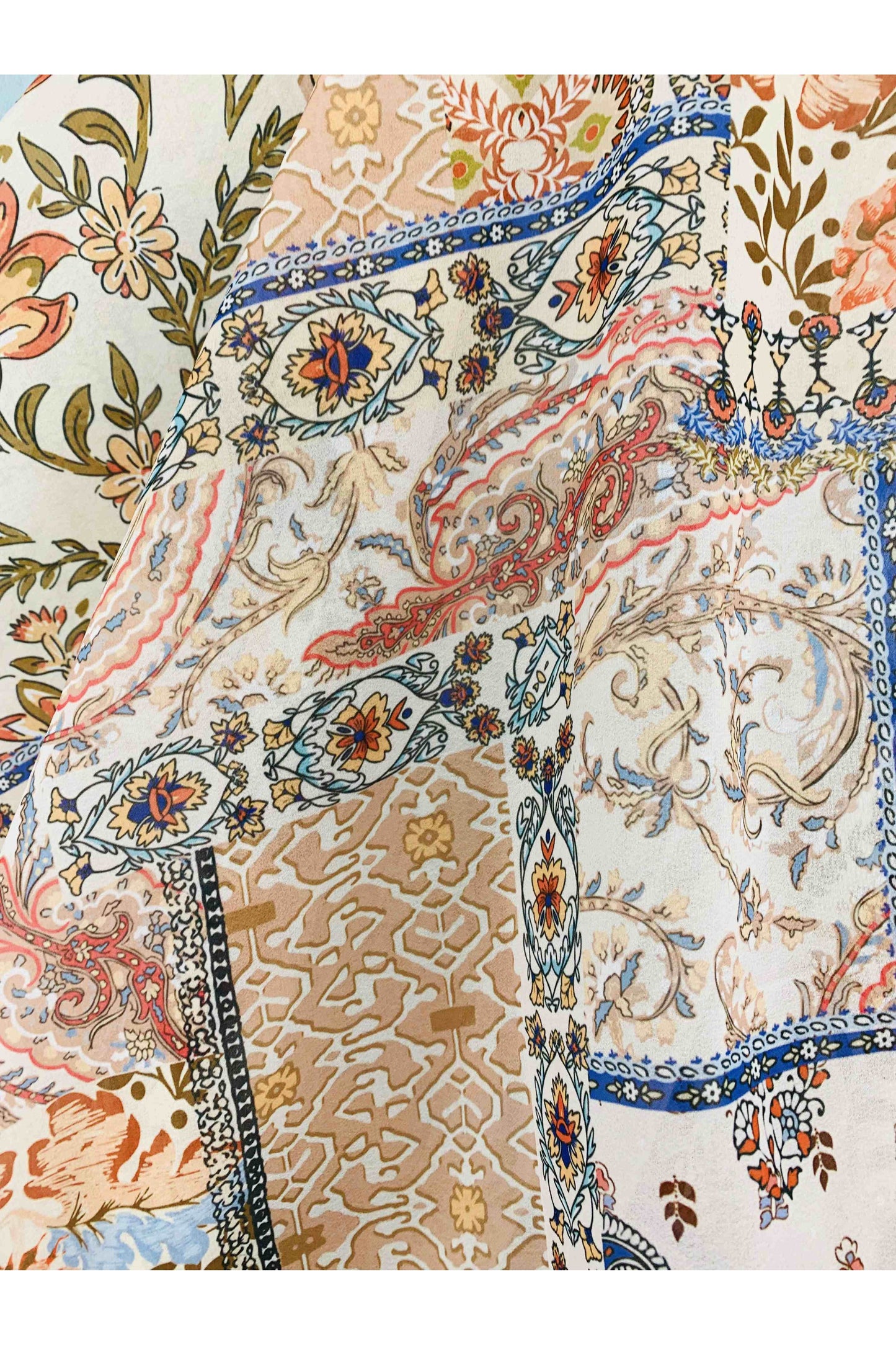 Beige kimono/cover up met bloemenprint en patchwork