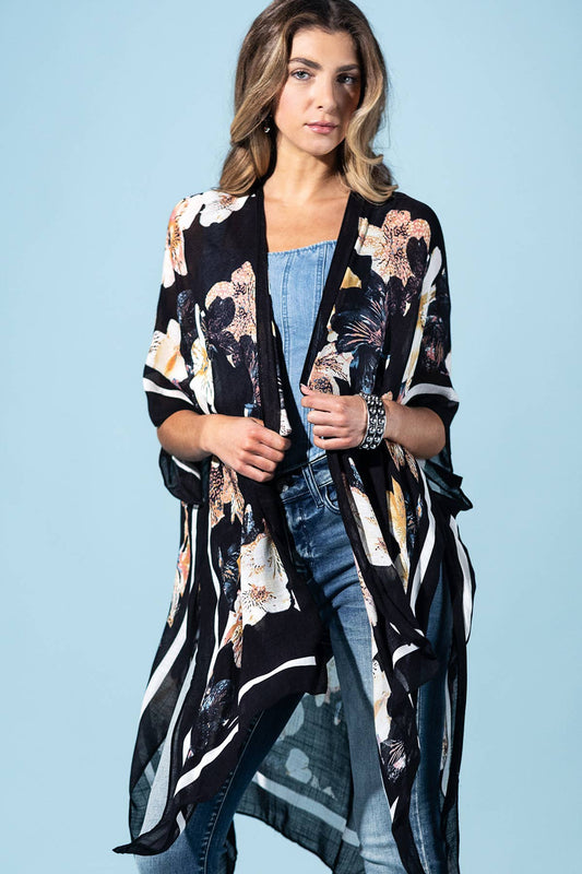 Kimono van viscose met bloemenprint in maanlicht