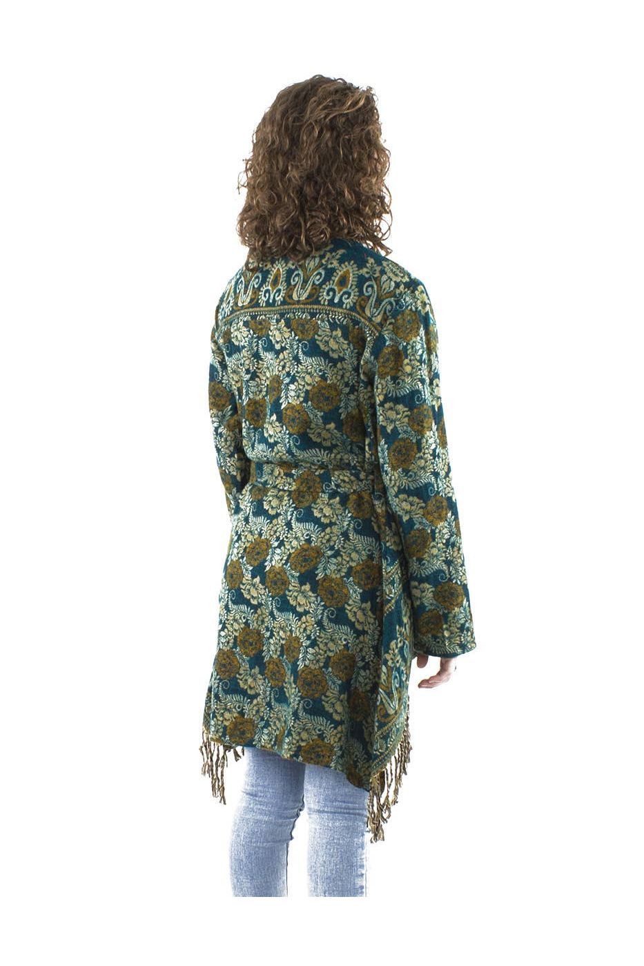 Jacquard Boho Gilet met Franjes Groen