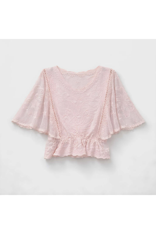 Kanten top met vlindermouwen roze