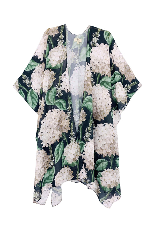 Beige-groene hortensia Kimono/cover up