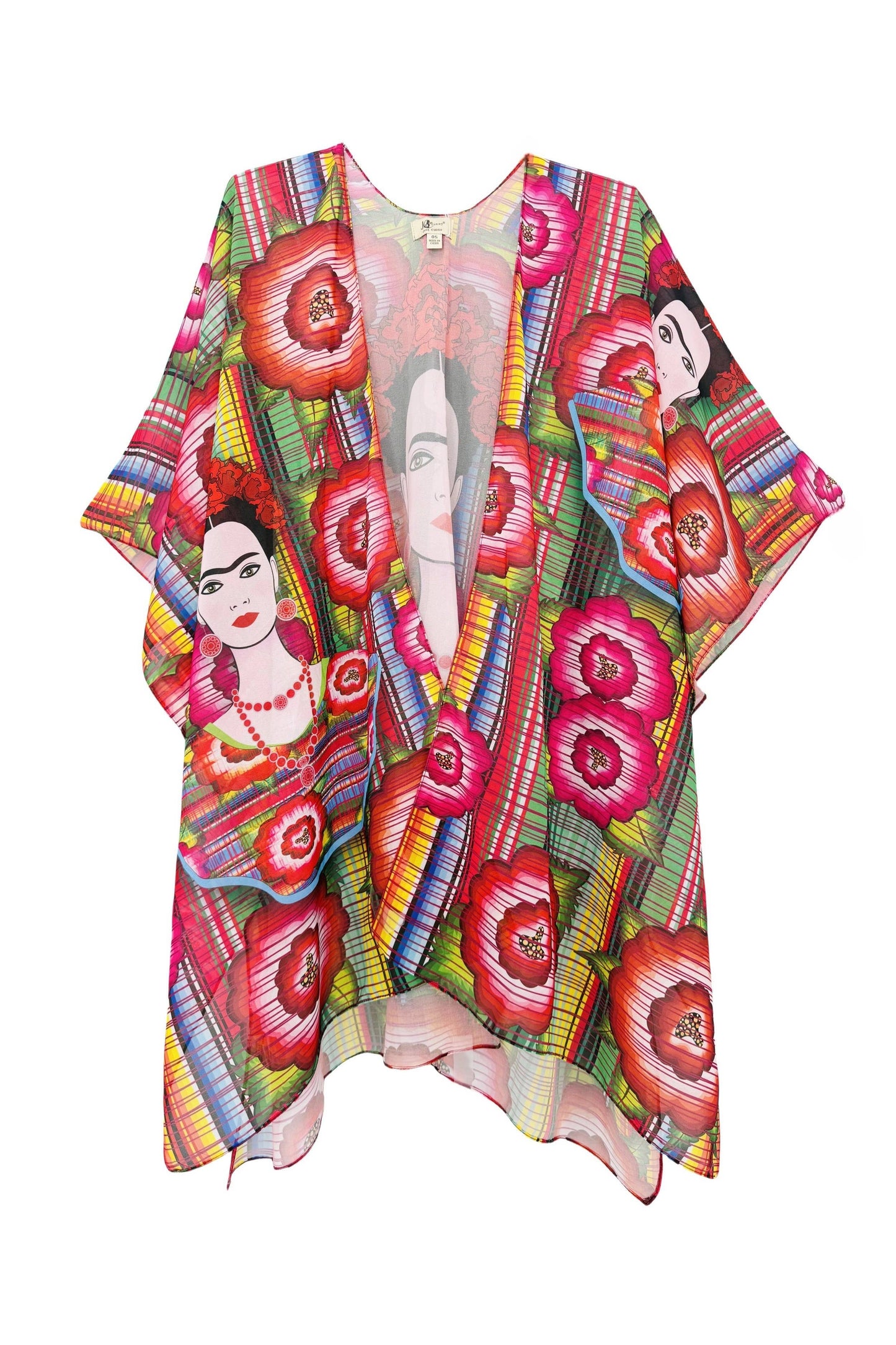 Frida-geïnspireerde kleurrijke boho open kimono/cover-up