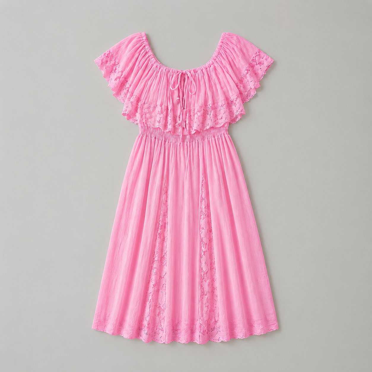 Bonbon Roze Boho Jurk met Kant